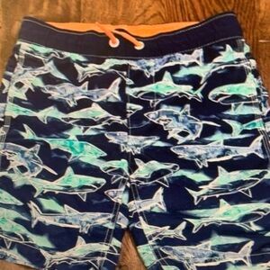 Shark Print Kids Swim Trunks - Blue